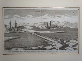 Comora Komarno Ort Ansicht Donau Kupferstich engraving 17. Jh.