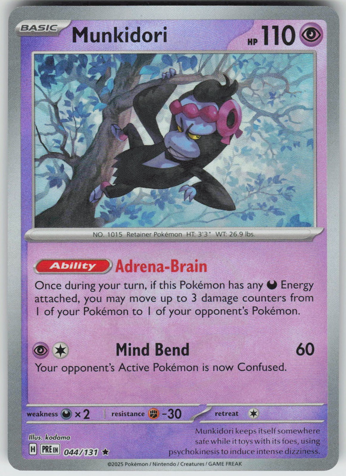 Pokemon Munkidori (Master Ball Pattern) 044/131 SV: Prismatic Evolutions Rare NM