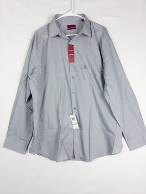 NWT Alfani Shirt Mens 17.5 Gray Button Up Collared Solid Fitted Performance