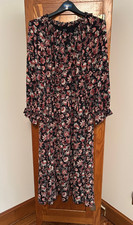 NWOT Talbots Black Floral Cottagecore Long Sleeved Ruffled Midi Dress XL.