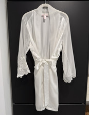 Oscar de la Renta Bridal White Satin Kimono Robe Belted Embroidered Medium