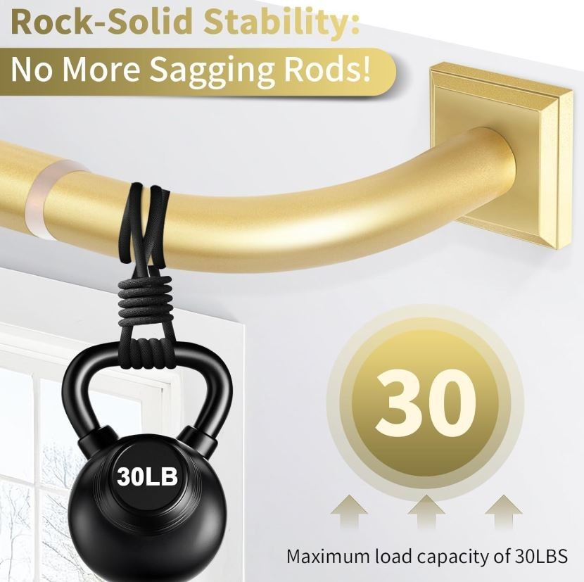 Gold Curtain Rod 28-48 Inch Adjustable Heavy Duty French Return Rod for Bedroom