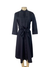 Elie Tahari Women’s Navy Blue Lace-Detail Dress With Bow-Tie Waist