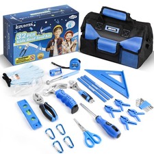 32-Piece Kids Real Tool Set, Blue Kids Size with 12  Storage Bag, Safety Cert...