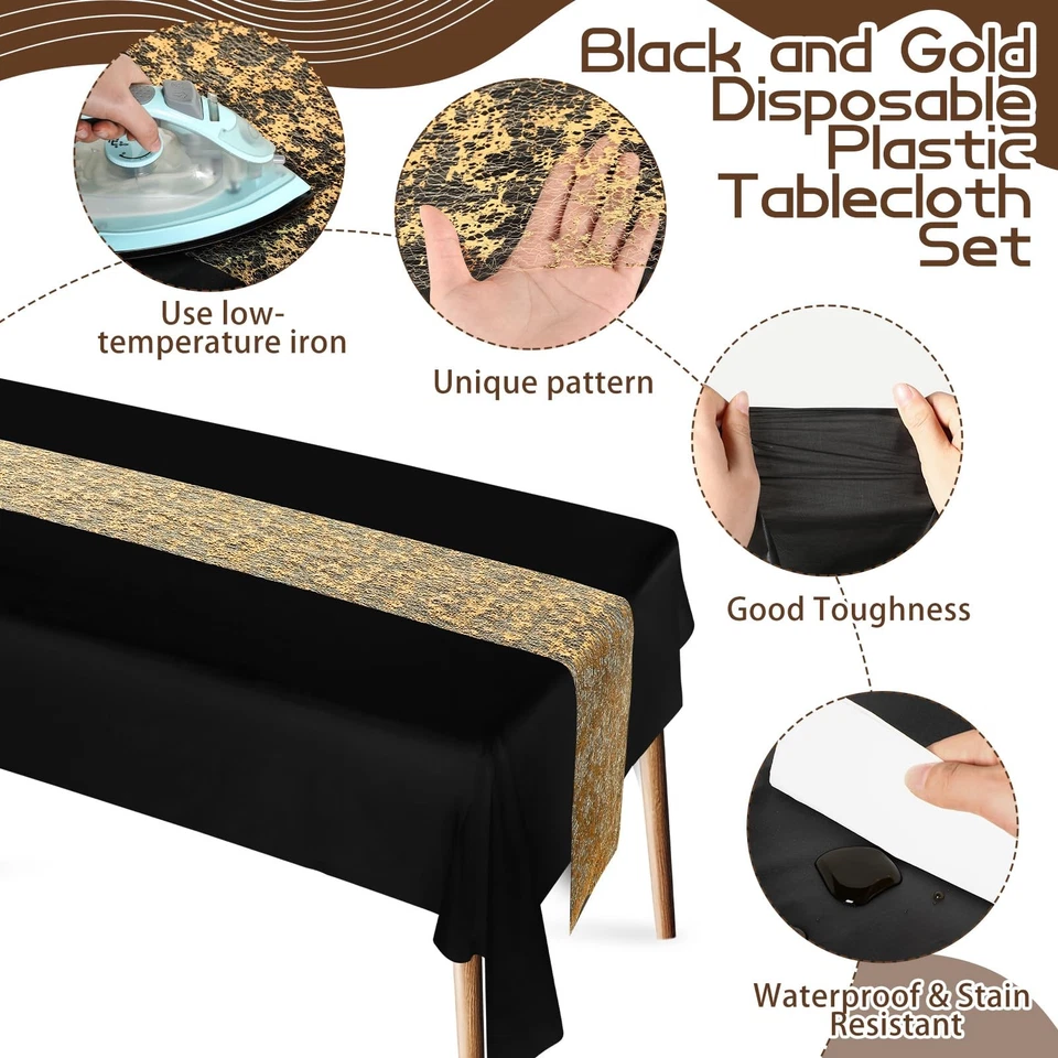 12 Pack Disposable Plastic Tablecloths and Polyester Table Runner Set 54 x 10... - Image 3 of 4