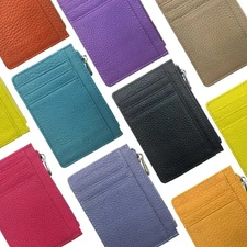 Minimalist Leather Slim Wallet With Zipper, Front Pocket Credit Card Holder