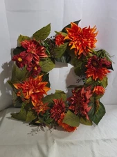 14 inch Autumn Fall Wreath Red and Orange Floral Wreath 
