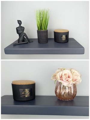 Schwebendes dunkelgraues klobiges handgefertigtes Massivholzregal 6''7'' 9'' unsichtbare Stützen