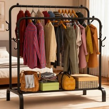 Heavy Duty Double Clothes Rail Hanging Rack Garment Display Stand Shoes Storage