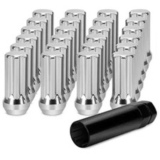 14mmx1.5 Wheel Lug Nuts, 24x Silver 7 Spline Conical/Cone Bulge Seat Closed End