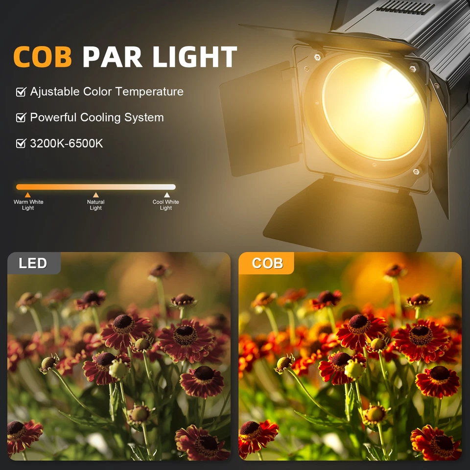 Par Light Dual Color COB 200W Spotlights with Barn Door DJ Stage Lighting DMX512 - Image 3 of 4