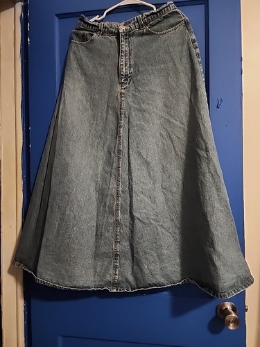 Vintage Denim Agapo Maxi Skirt blue 100% Cotton 5 Pockets Zip An Button Front - Picture 1 of 7