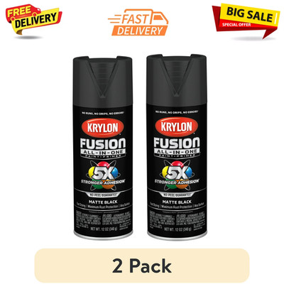 (2 Pack) Krylon Fusion All-In-One Black Matte 12 oz Spray Paint, Multi-Surface