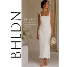 BHLDN White Ruched Andie Midi Dress Square Neck Sleeveless Bridal Minimalist, L