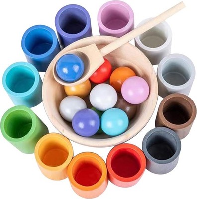 Rainbow Balls in Cups Toddler Montessori Toys for 3 Year Old Medium, 12