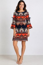 Chetta B Size 6 Dress Shift Style Navy Coral New NWT Medallion Pattern Retro