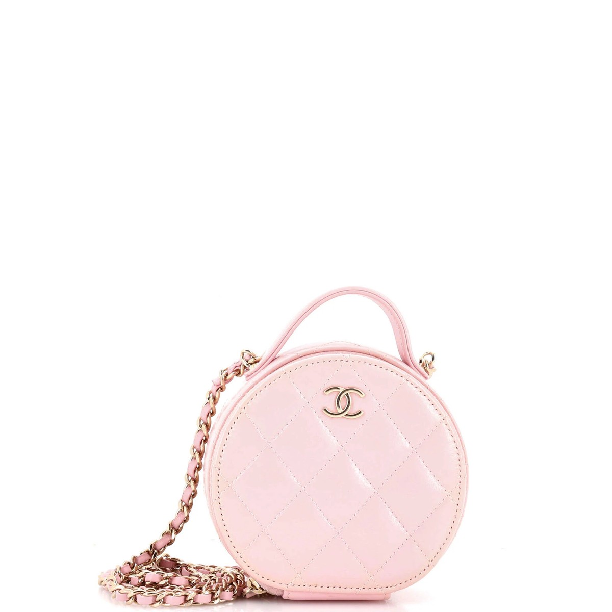 Chanel Handle with Care Round Vanity Case with Chain Quilted