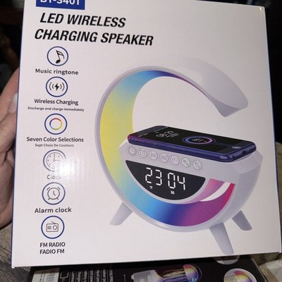 Bt   3401  LARGE Led Wireless Charging Speaker Amazing Light Show ALARM NEW