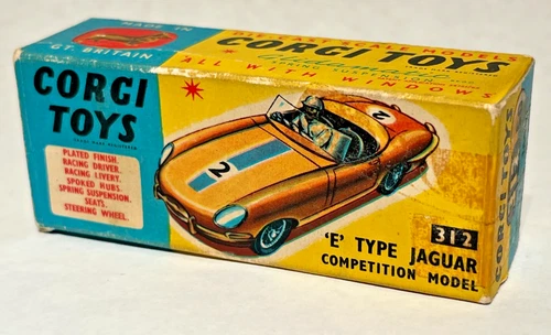 Vintage Corgi Toys E Type Jaguar Car Competition Model Car #312 BOX ONLY 1960's