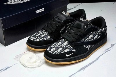 Men's Jordan 1 Low x Travis Sc0tt Monogram Noir Black Size US 7-11