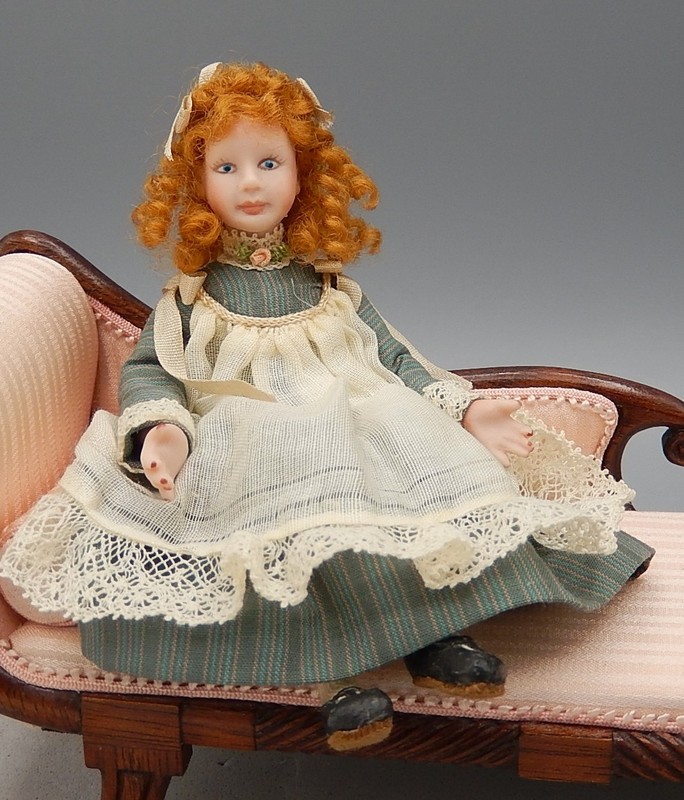 OOAK Porcelain Seated Victorian Girl Doll Artisan Dollhouse Miniature 1:12