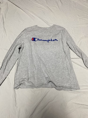 #ad Champion Men’s L Gray Long Sleeve Crew Neck Logo Jersey Cotton T Shirt $20.00