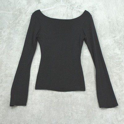 Michael Stars Sweater Women One Size Low Back Fitted 90s Bell Sleeve Black Knit