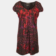 McQ By Alexander McQueen Multicolour Graphic Print Silk Puff Sleeve Mini Dress M