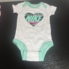 Nike - White, Teal, Pink, Black - Heart Logo - Romper - Size 0-6 Months