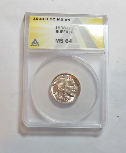 1938 D BUFFALO NICKEL MS64 ANACS
