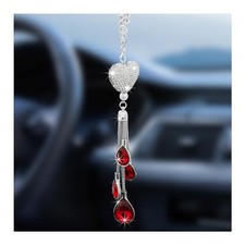 Bling Rearview Mirror Ornament, Crystal Rinestones Car Interior Heart Red
