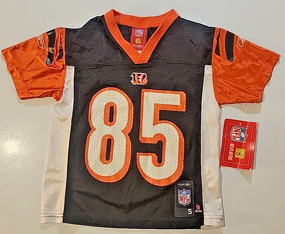 chad johnson cincinnati bengals youth jersey  small reebok #85 black nwt