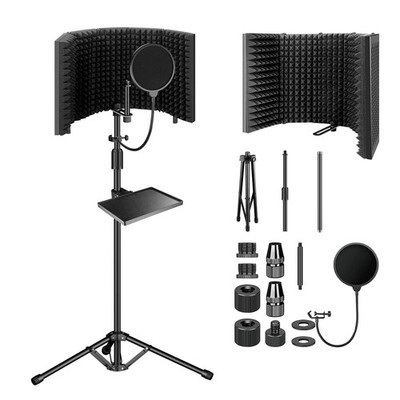 Aokeo Studio Recording Microphone Isolation Shield AO-302 with stand, black