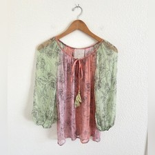 JOHNNY WAS JADE colorblock pastel sheer silk blouse / size XS