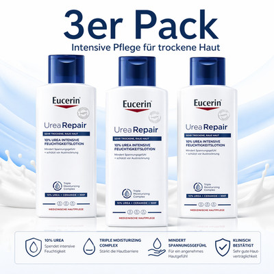 3er Pack Eucerin Urea Repair Intensivlotion 3x 250 ml, für trockene Haut