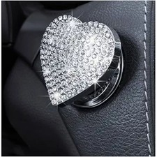 Car Engine Start Button Cover, Cute Heart Shape Rhinestone Push White-1