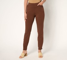 Susan Graver Women's Petite Pants PL Weekend Premium Slim-Leg Ankle Brown