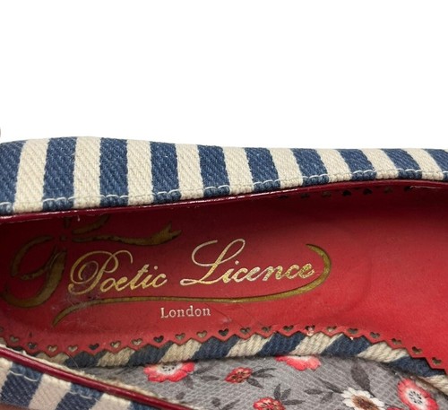 Poetic Licence Anchors Aweigh Wedge Open Toe Flats 6M Nautical Red Beige Blue - Picture 8 of 15