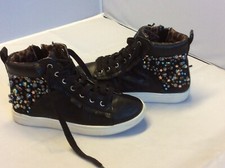 Steve Madden Black High Top Zip Sided Studs Rhinestones Sneakers Youth Size 3 M