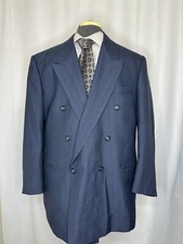 London Square Mens Suit Jacket Sport Coat Blazer 45R 49" Blue Stripe 6 Button
