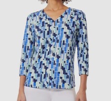 Jones New York Women's Blue Keyhole V-Neck 3/4-Sleeve Shirt Top Size: XS