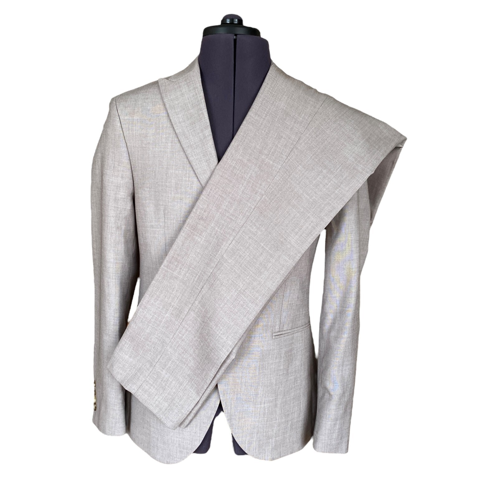 ISAAC DEWHIRST 2 Piezas Beige Natural 1 Botón Pico Calce Ajustado Para Hombres 38R W32 L31 NUEVO