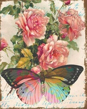 Butterfly Decoupage Rice Paper, Butterfly & Flowers Decoupage Paper Size: 8x10"