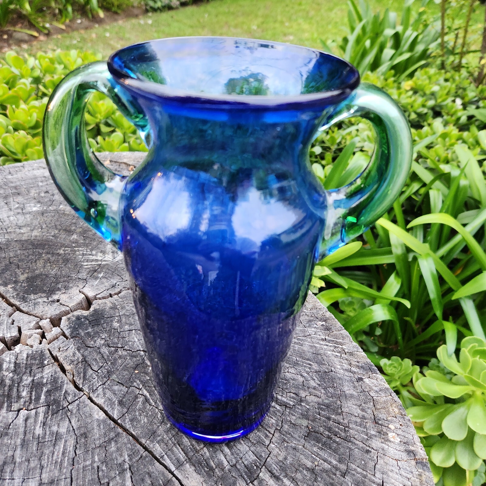 Vintage HAND BLOWN PITCHERS SET with 2 Cobalt Blue Glass Vases eBay