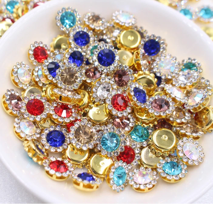 50 Gold Bling Crystal Rhinestone Pearl Flatback Buttons 8mm 10mm Wedding Crafts - Image 2 of 4