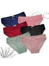 6pcs Floral Lace Briefs, Breathable Scallop Trim Intimates Panties, M L XL