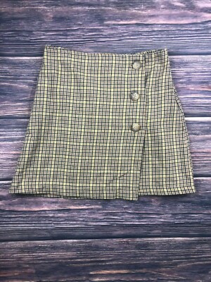 American Eagle Womens Size Small Yellow Gray Plaid Mini Skirt
