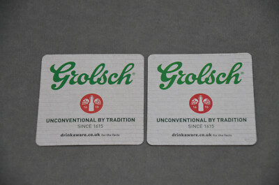 2x Grolsch Bier Pappe Matte Untersetzer Brandneu Matten Set Pub Bar Höhle