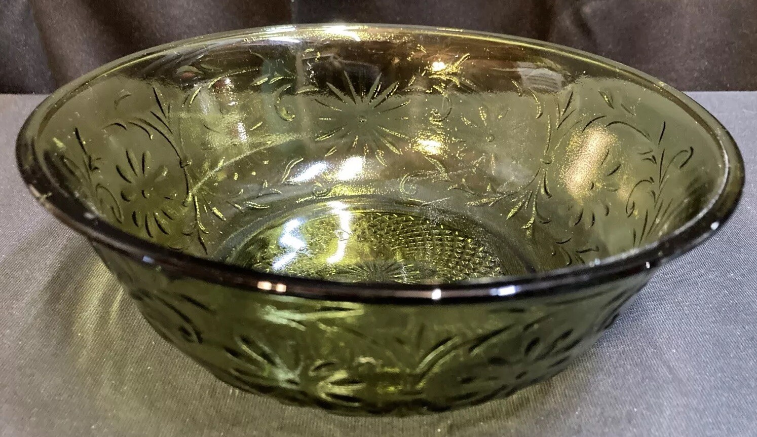 Floral Green Glass 7.5 Inch Serving Bowl for Dining Decor