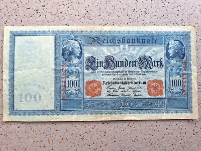 Reichsbanknote  Ein Hundert Mark   Berlin    21.  April  1910   Selten